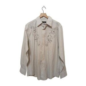 Michael Brandon Striped Botanical Long Sleeve Casual Button Down Shirt Sz L